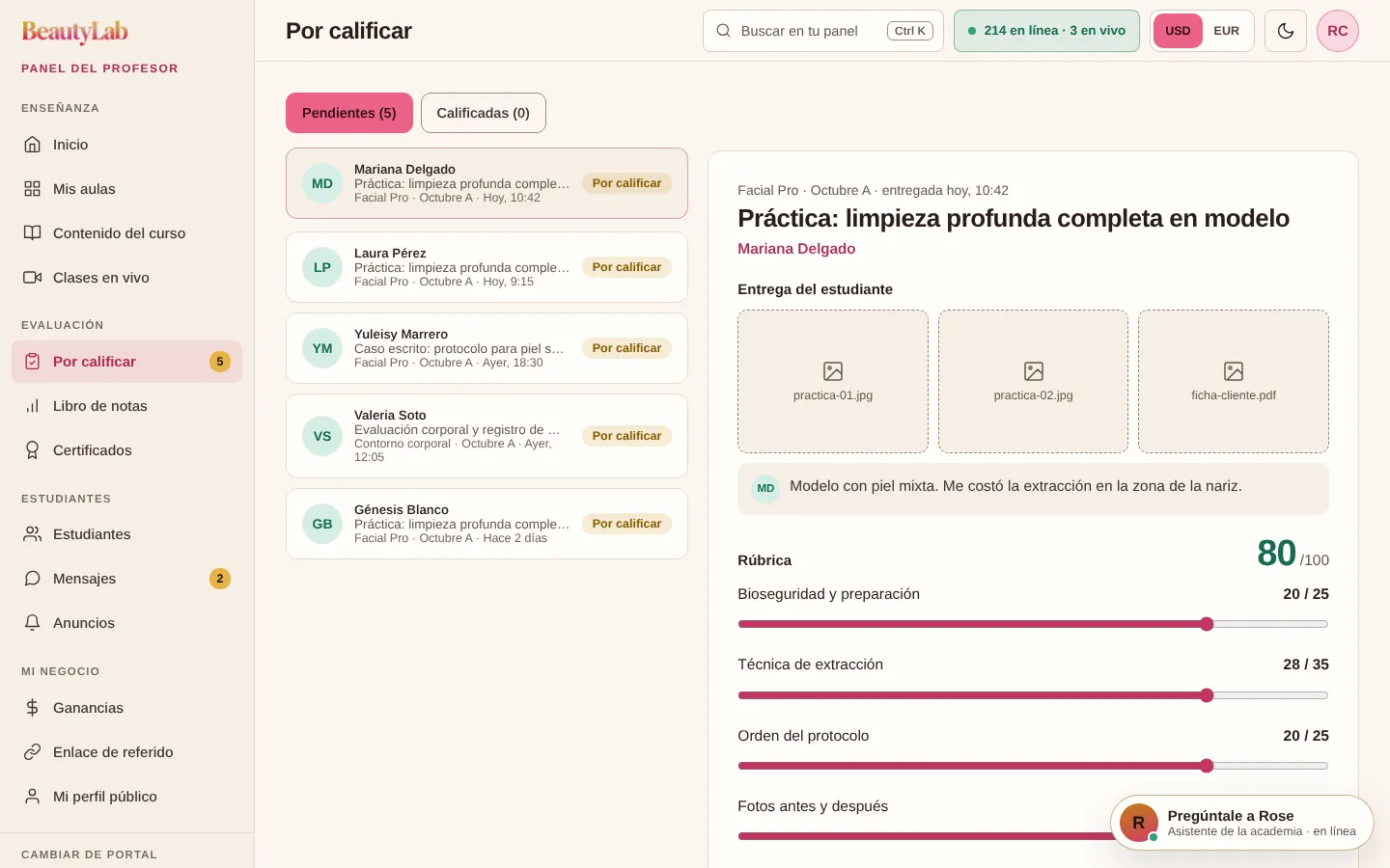 Calificación con rúbrica