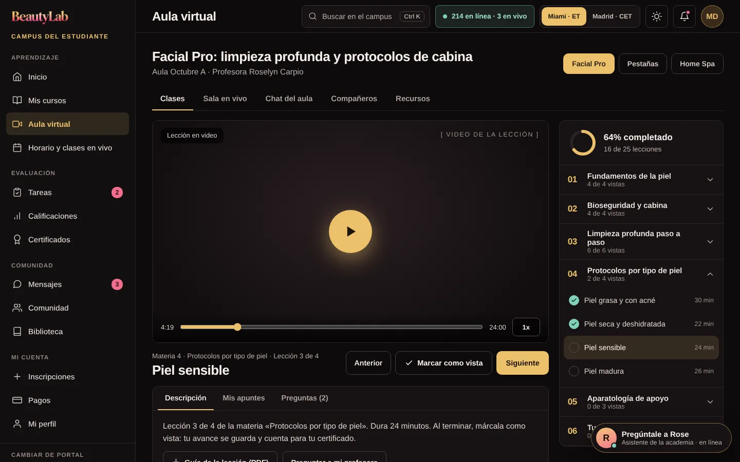 Aula virtual con video