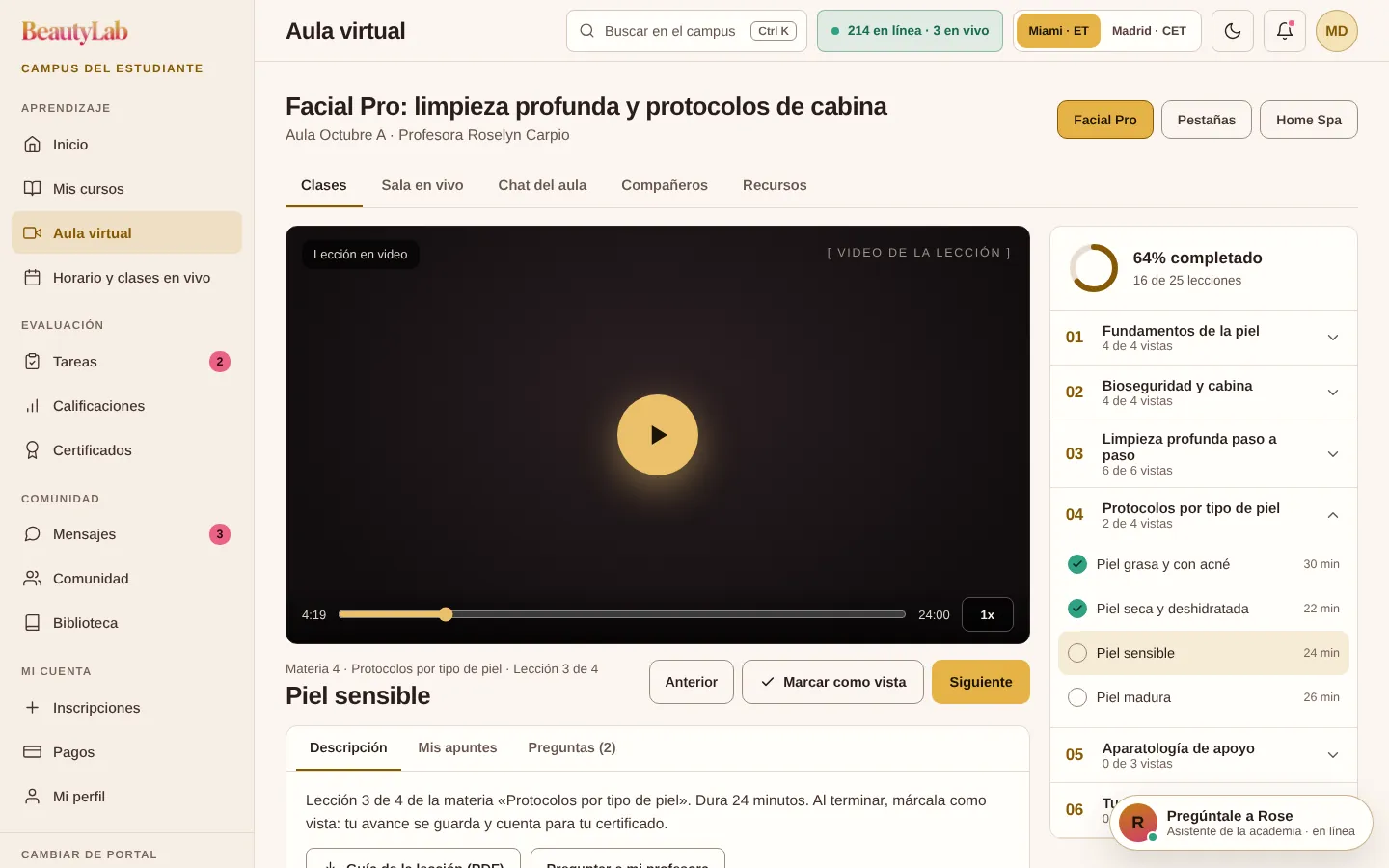 Aula virtual con video