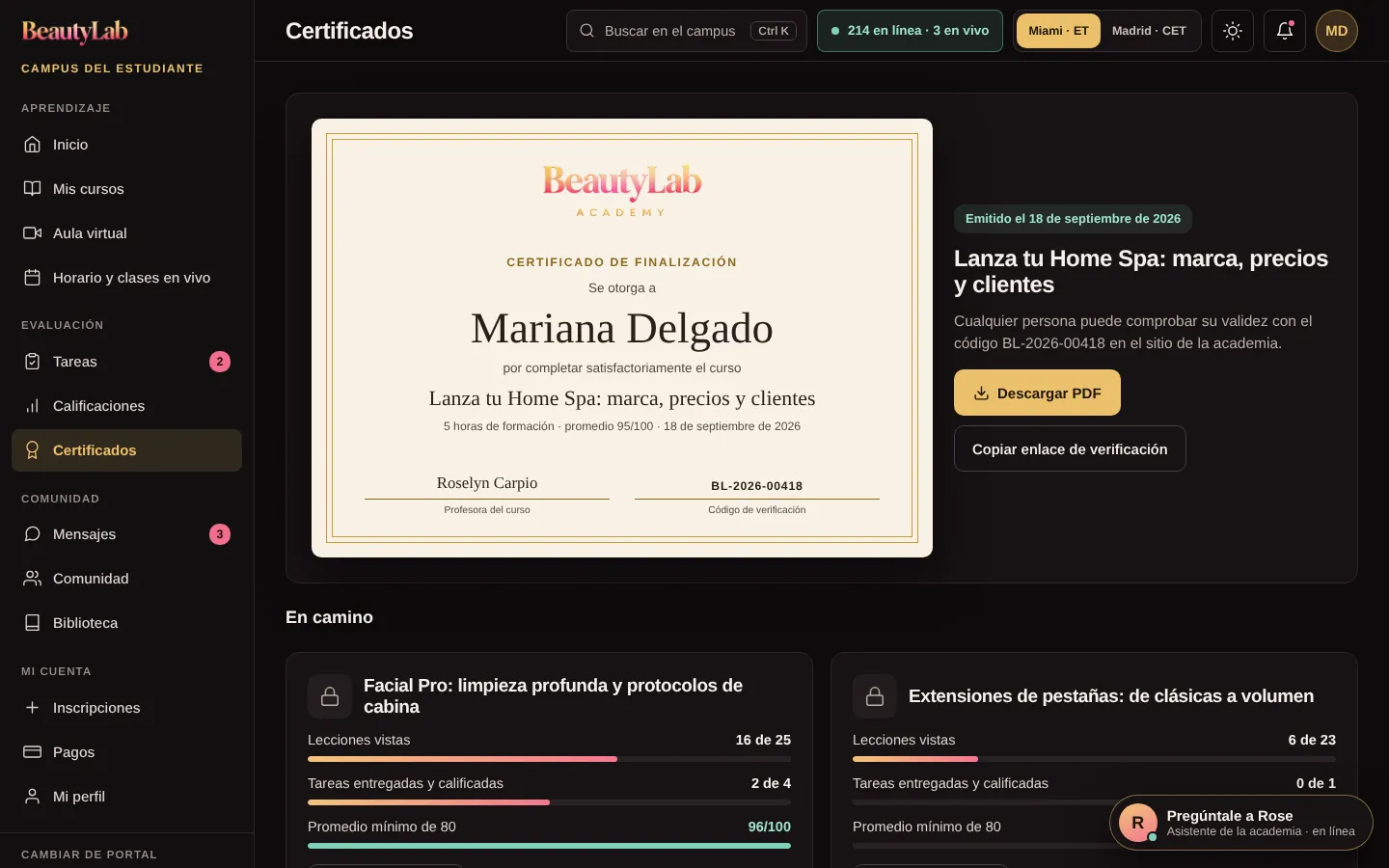 Certificados del estudiante