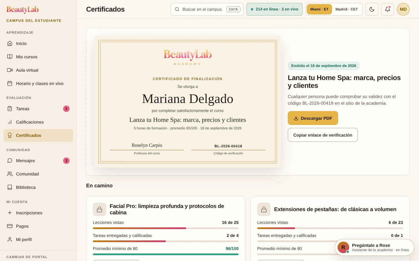Certificados del estudiante
