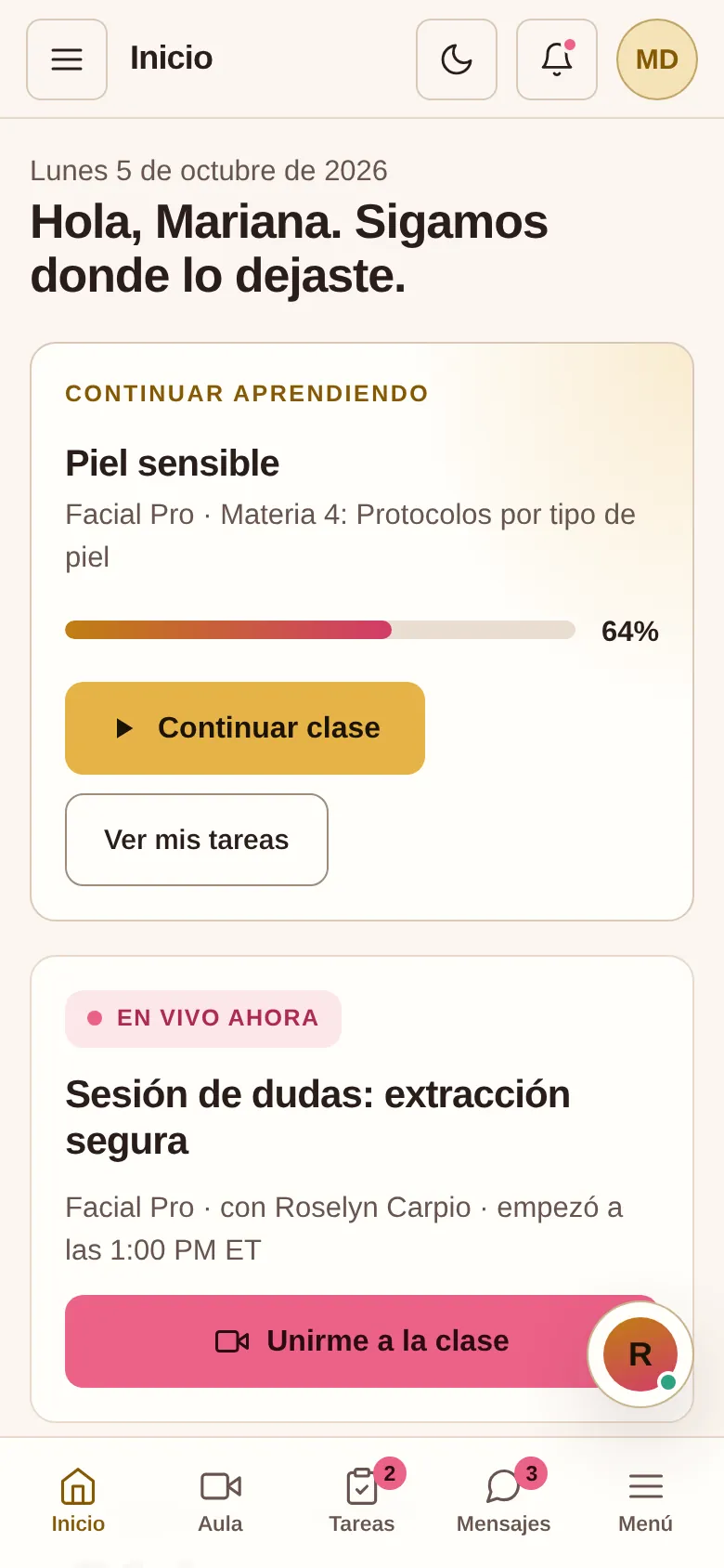 Campus del estudiante en iPhone