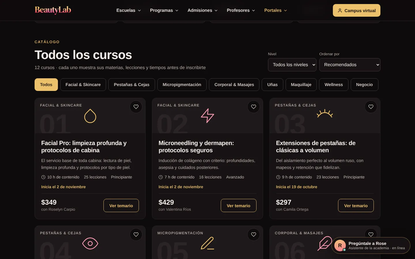 Catálogo de cursos