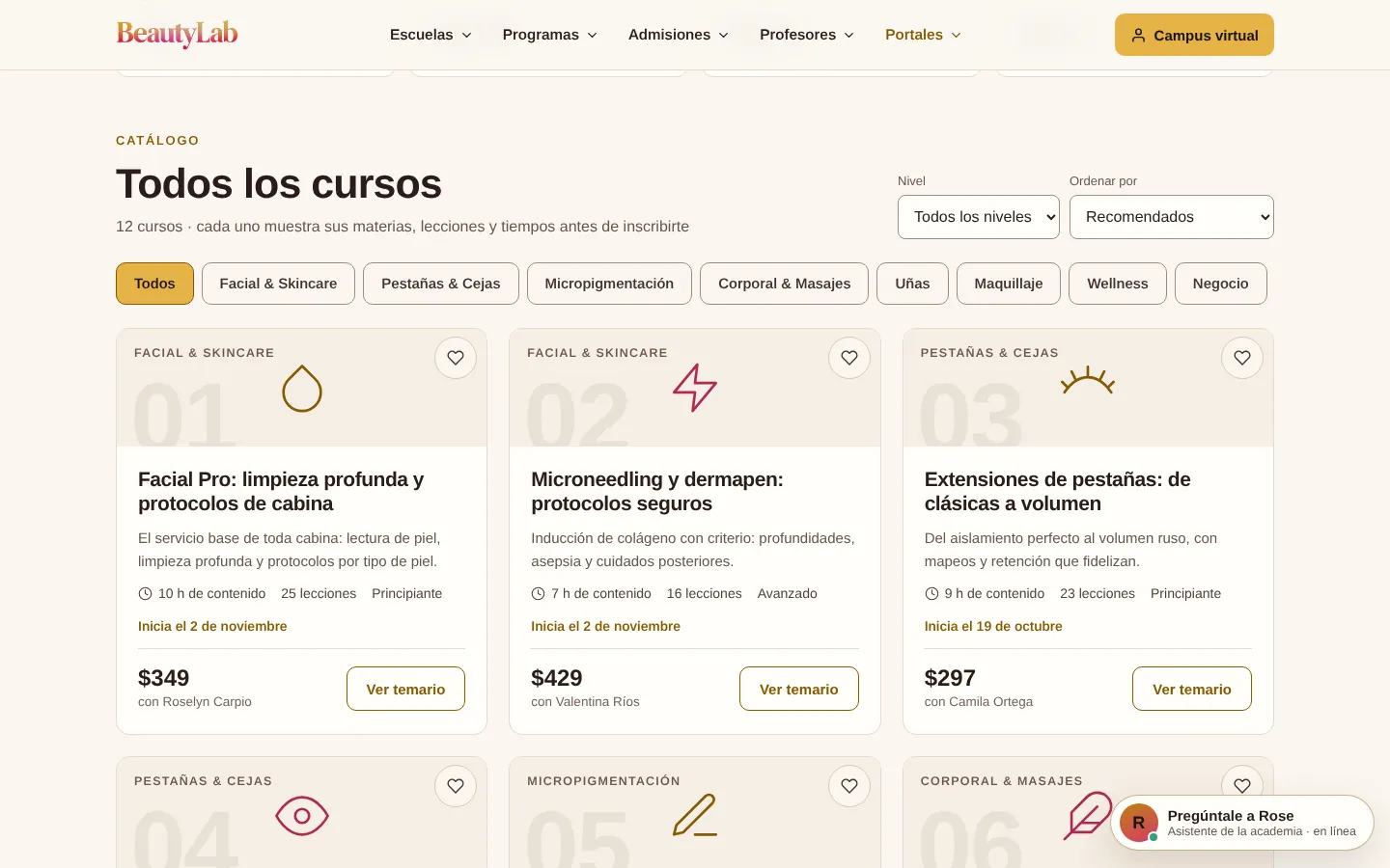 Catálogo de cursos
