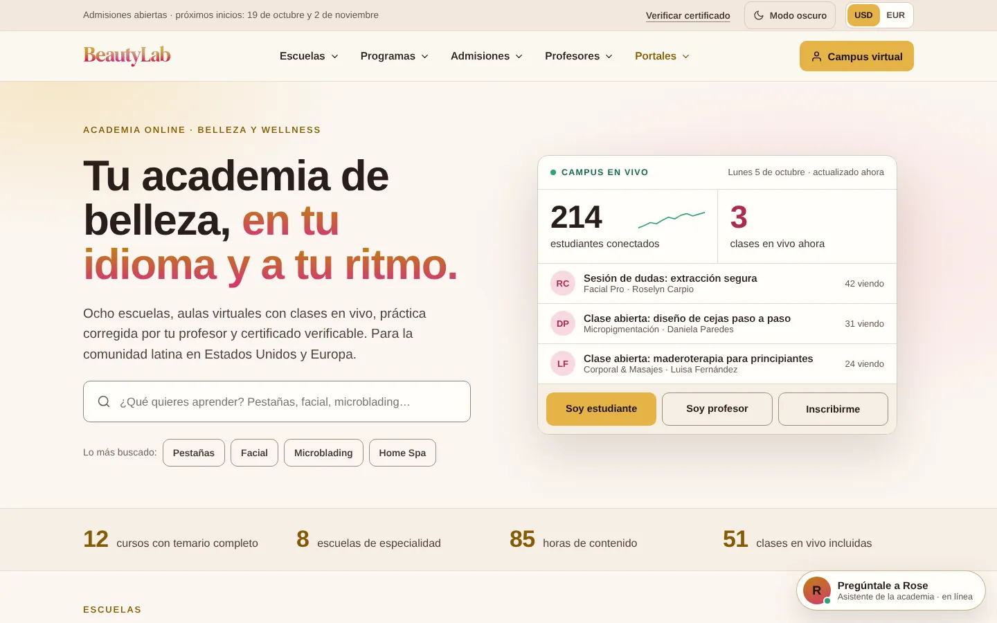 Sitio de BeautyLab Academy